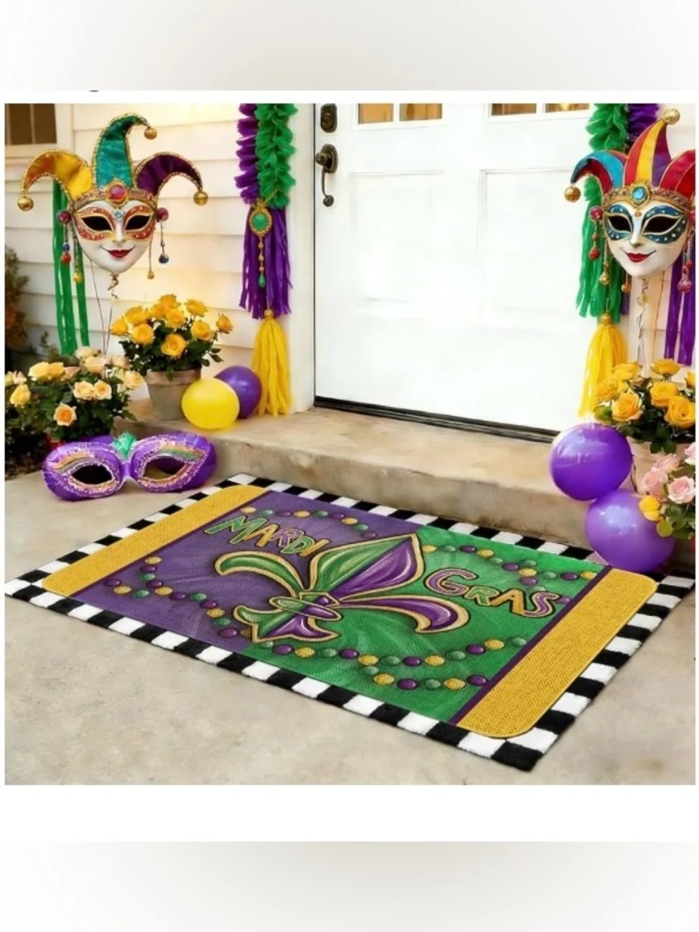 Mardi Gras Table Runner & Floor Mat- Purple, Green & Gold, New